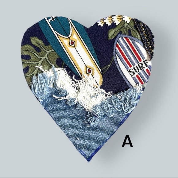 Handmade Upcycled Denim and cotton Heart Patches – sew-on patch - Picture 1 of 8